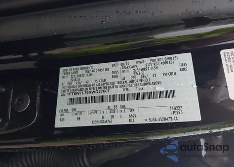 2024 Ford F-150 Lightning Platinum из США, поврежденный, VIN 1FT6W7L79RWG27607